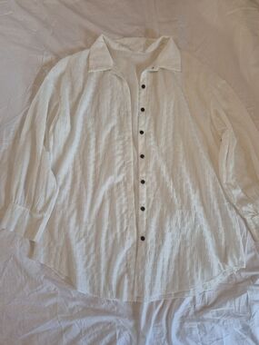 SHEIN White Linen Textured Button-Up Swim Coverup
